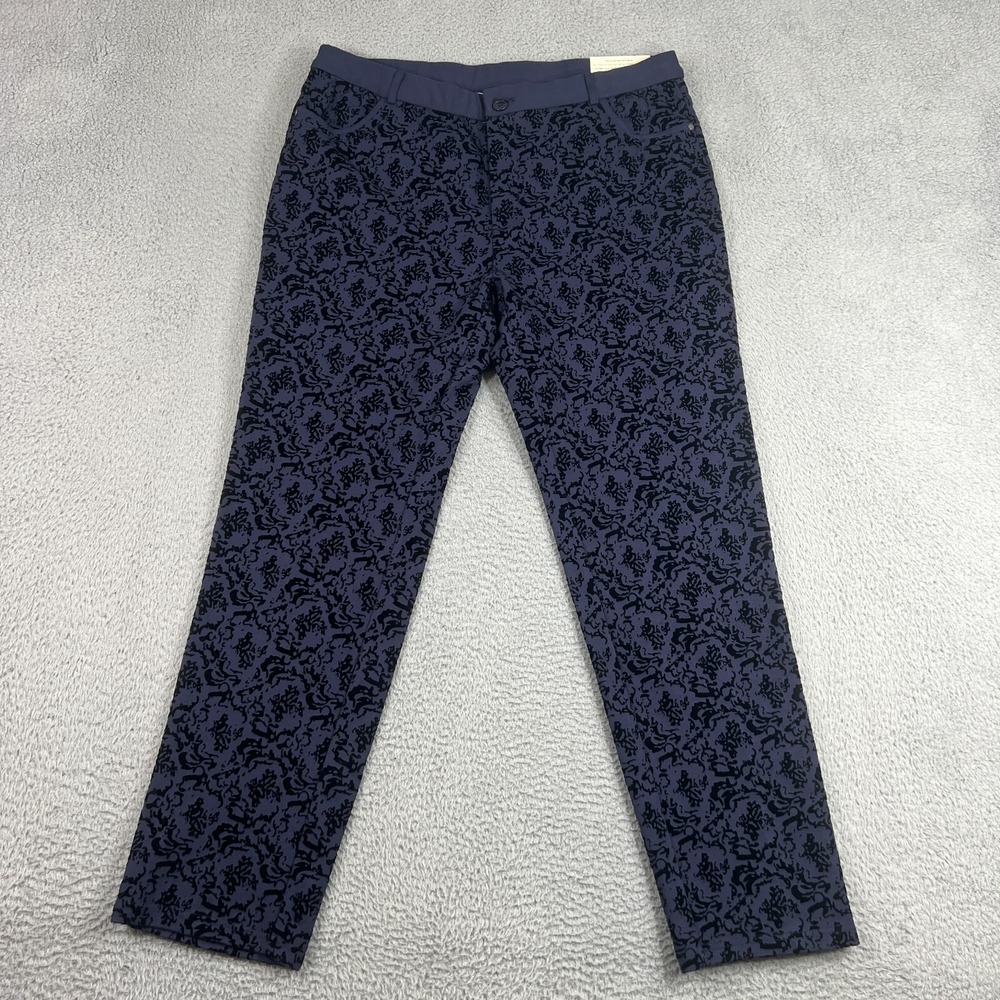 Soft Surroundings Pants Womens XL Straight Leg Paisley Velvet Blue Black